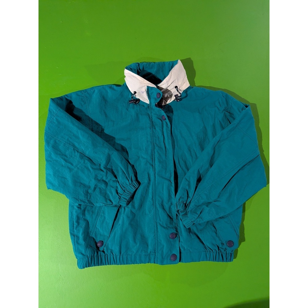 Teal Windbreaker Jacket with White Contrast Collar - Unbranded